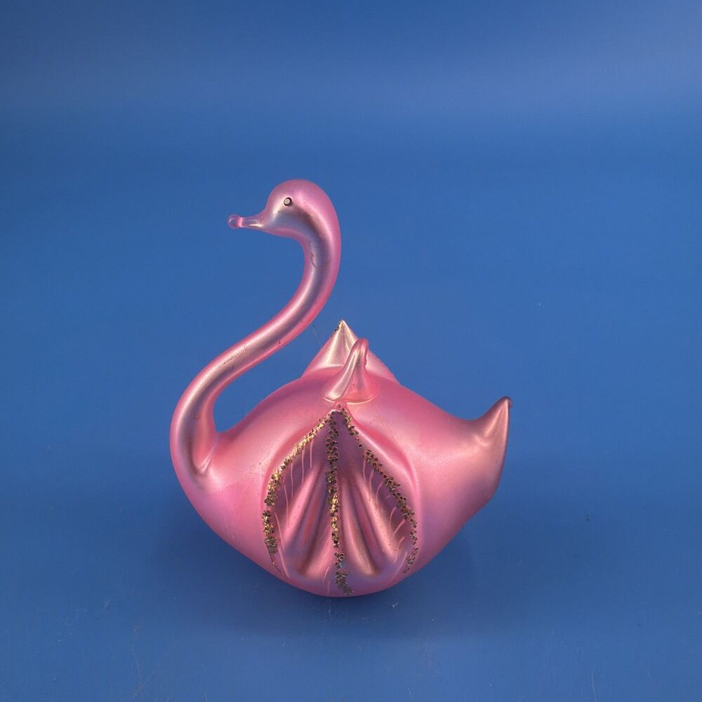Vintage Pink Flamingo Blown Glass Christmas Ornament Gold Glitter